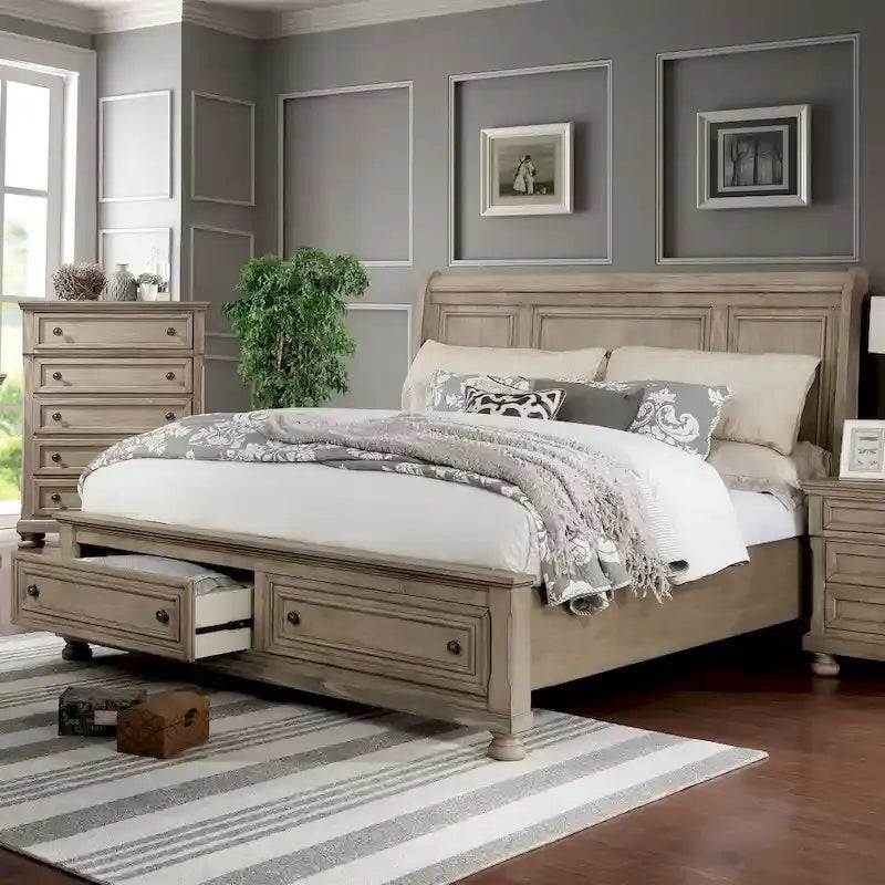 Nahkohe Transitional Grey Wood 2-Piece Storage Sleigh Bed and Chest Set by Furniture of America