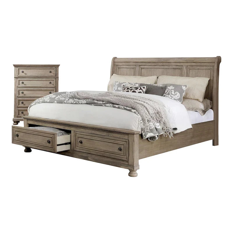 Lit traîneau et commode de rangement 2 pièces en bois gris de transition