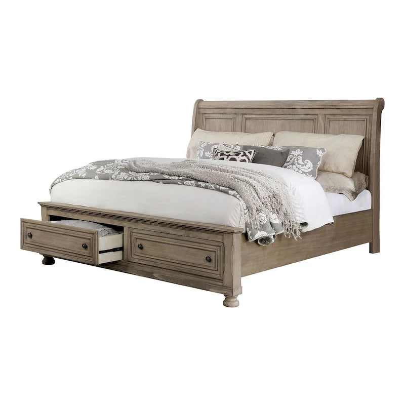 Lit traîneau et commode de rangement 2 pièces en bois gris de transition