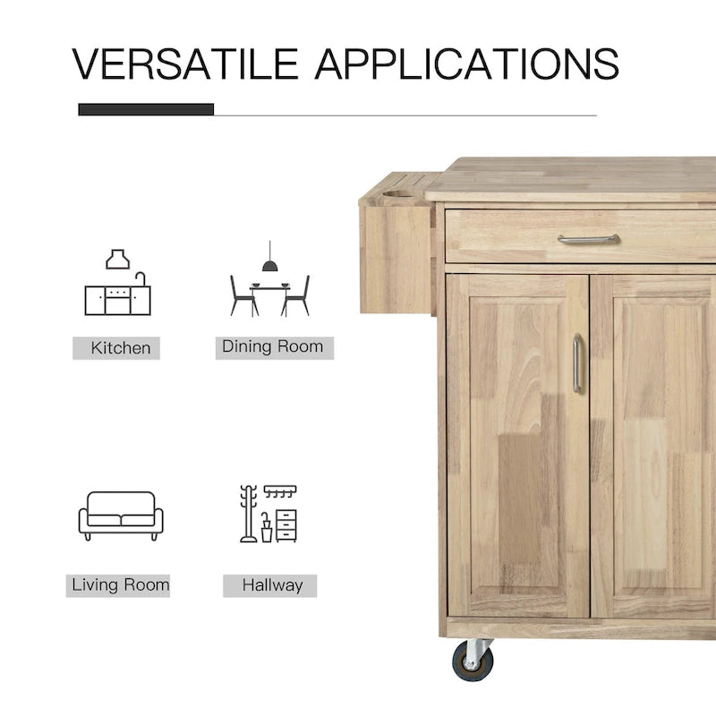 Desserte de cuisine roulante en bois avec tiroirs, armoires à portes et porte-serviettes pour salle à manger