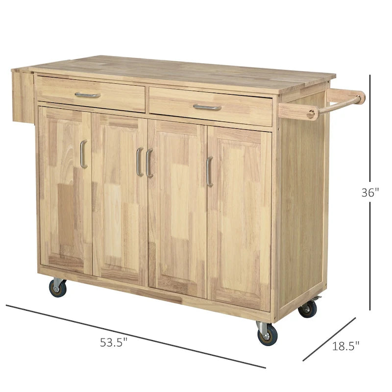 Desserte de cuisine roulante en bois avec tiroirs, armoires à portes et porte-serviettes pour salle à manger