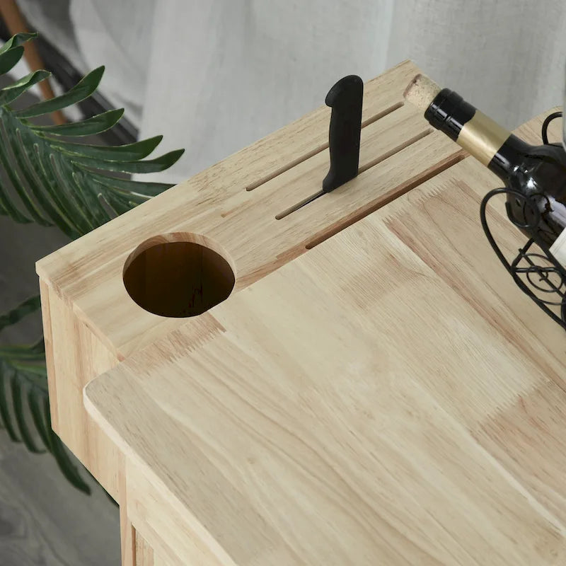 Desserte de cuisine roulante en bois avec tiroirs, armoires à portes et porte-serviettes pour salle à manger