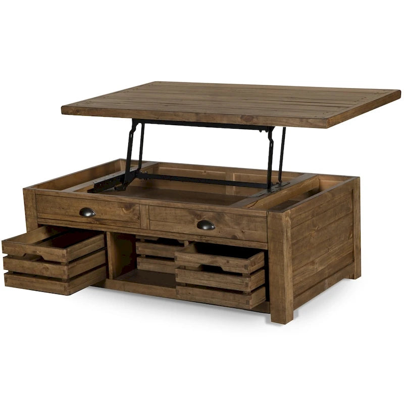 Stratton Rustic Warm Nutmeg Lift Top Storage Coffee Table with Casters