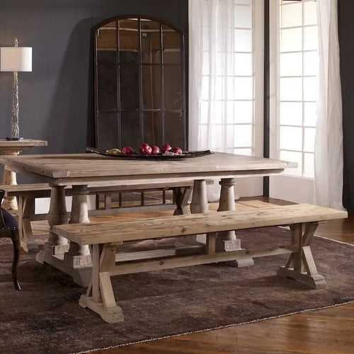 Table de salle à manger fermière en bois massif avec piétement en tréteaux 19 x 76