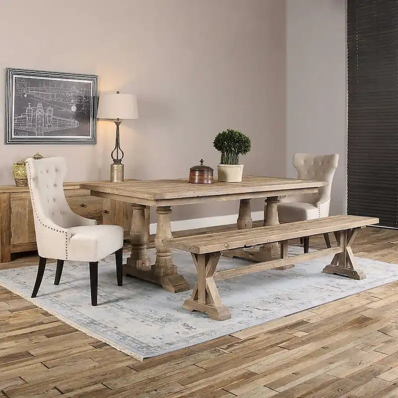 Table de salle à manger fermière en bois massif avec piétement en tréteaux 19 x 76
