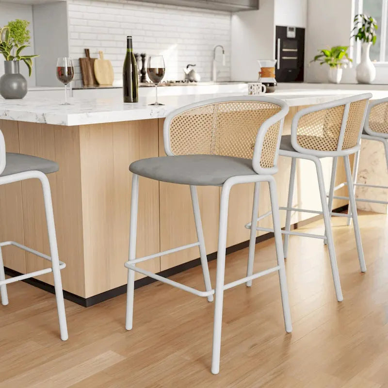 Tabouret de bar avec structure en acier thermolaqué blanc, lot de 2