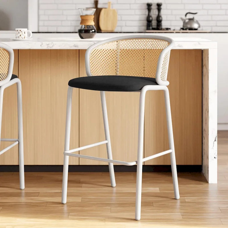 Tabouret de bar avec structure en acier thermolaqué blanc, lot de 2