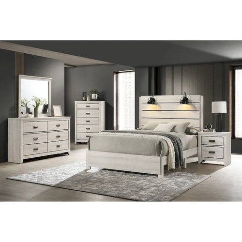 Edyth 4 Piece White LED Panel Bedroom Set