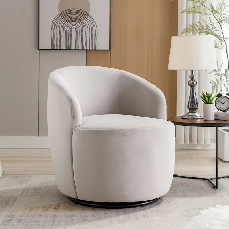 Fauteuil pivotant en velours avec anneau en métal thermolaqué noir