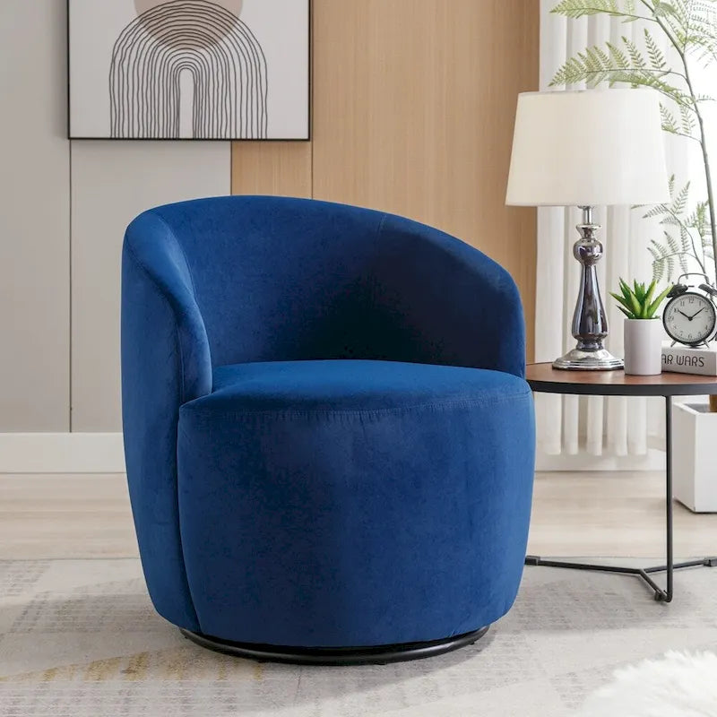 Fauteuil pivotant en velours avec anneau en métal thermolaqué noir