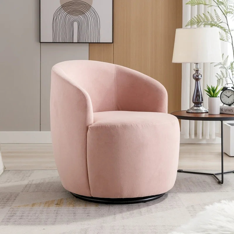 Fauteuil pivotant en velours avec anneau en métal thermolaqué noir