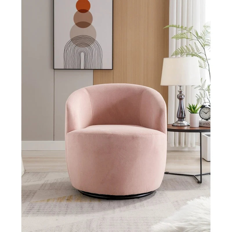 Fauteuil pivotant en velours avec anneau en métal thermolaqué noir