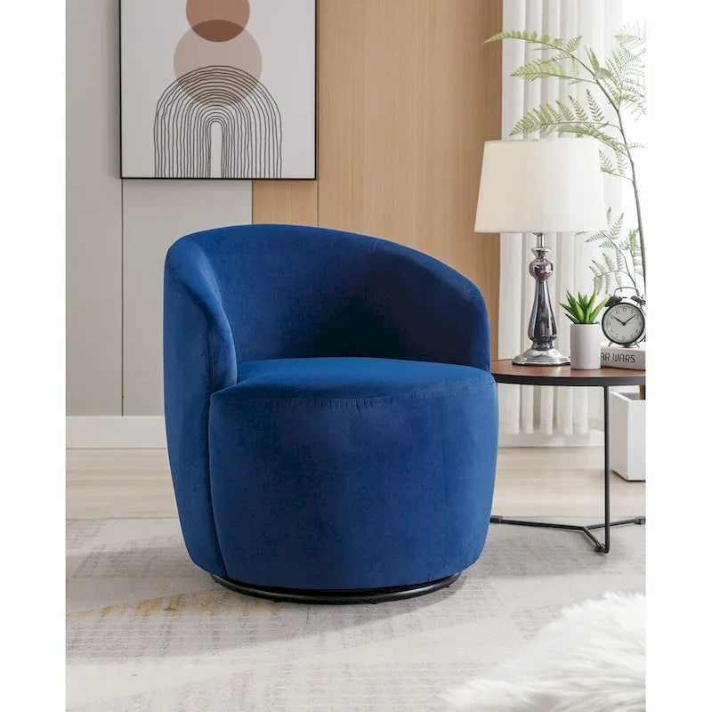 Fauteuil pivotant en velours avec anneau en métal thermolaqué noir