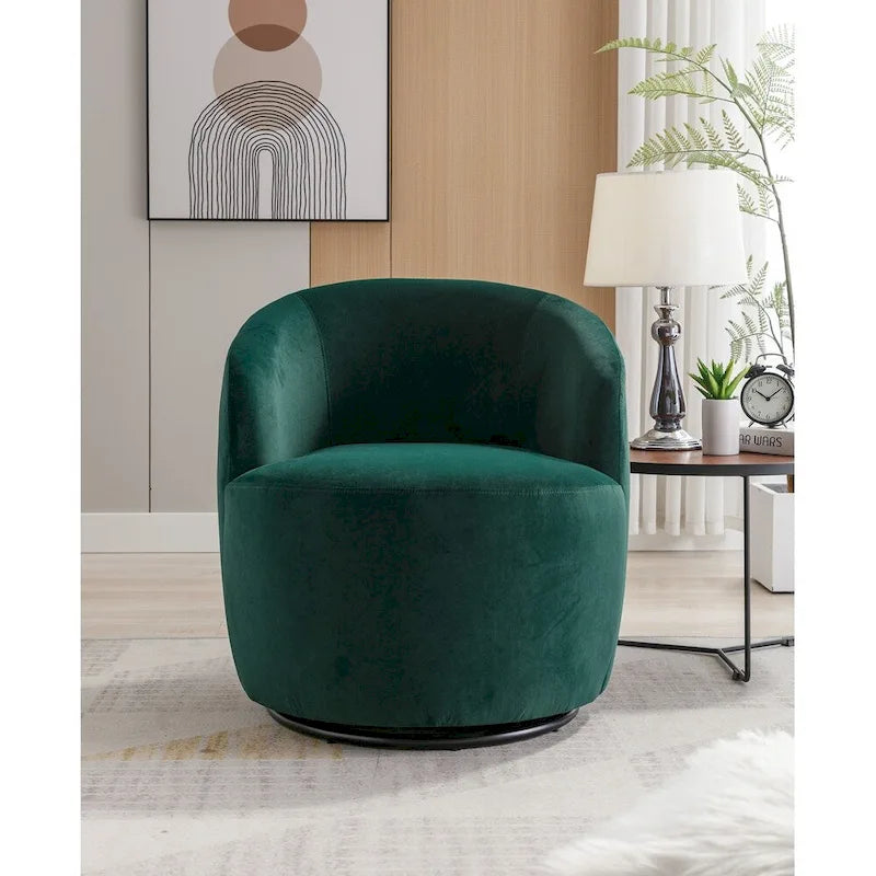 Fauteuil pivotant en velours avec anneau en métal thermolaqué noir