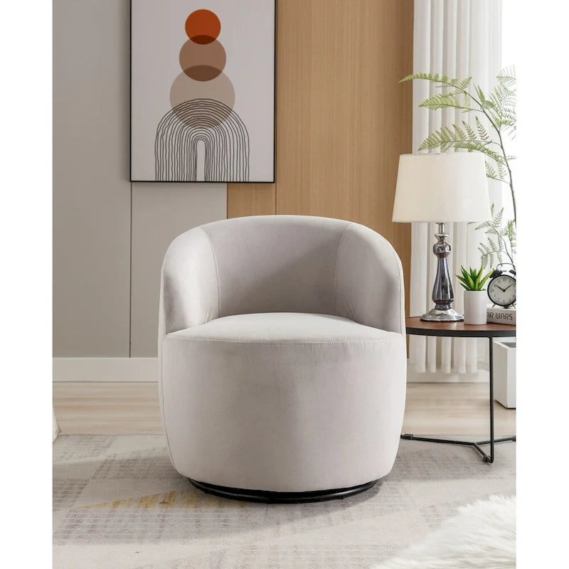 Fauteuil pivotant en velours avec anneau en métal thermolaqué noir