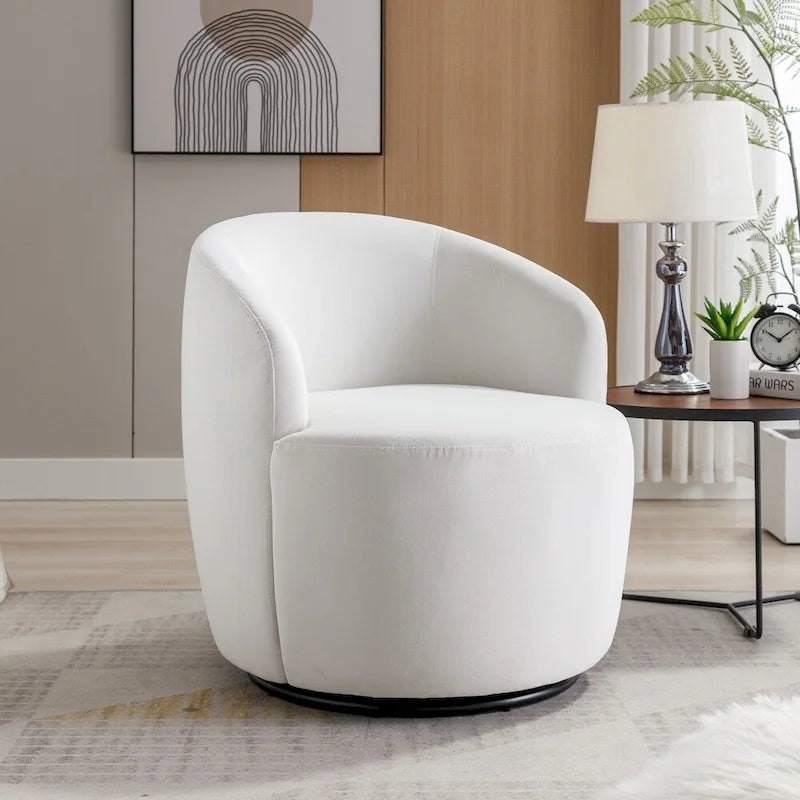 Fauteuil pivotant en velours avec anneau en métal thermolaqué noir