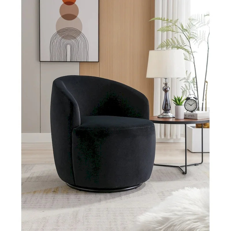 Fauteuil pivotant en velours avec anneau en métal thermolaqué noir