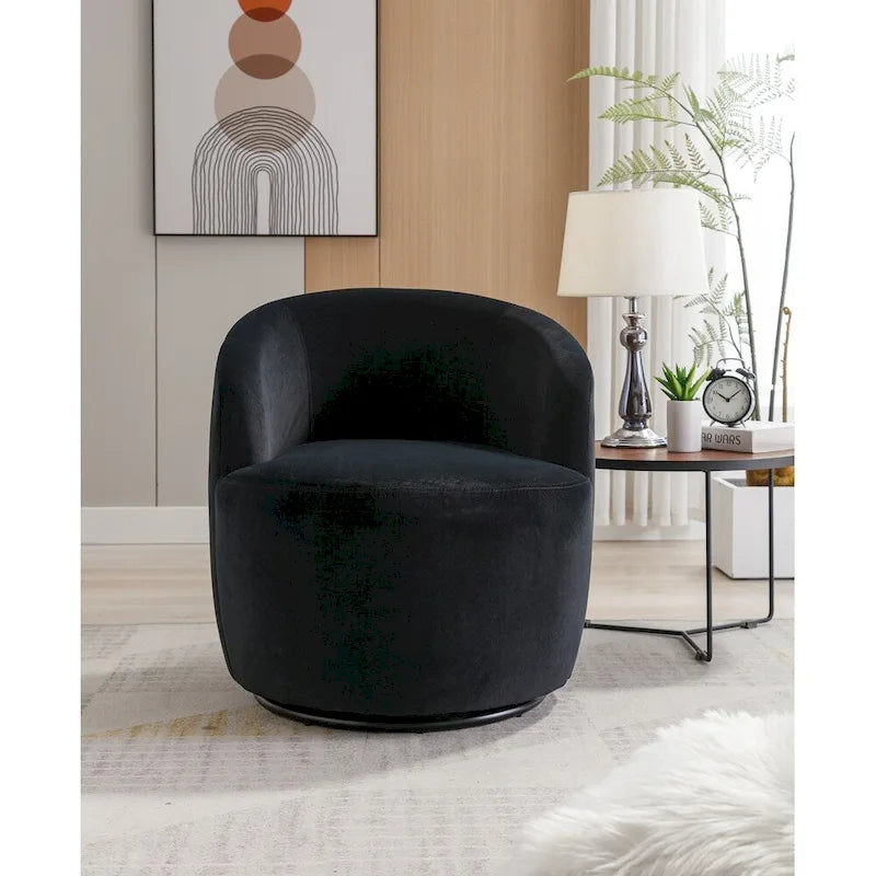 Fauteuil pivotant en velours avec anneau en métal thermolaqué noir