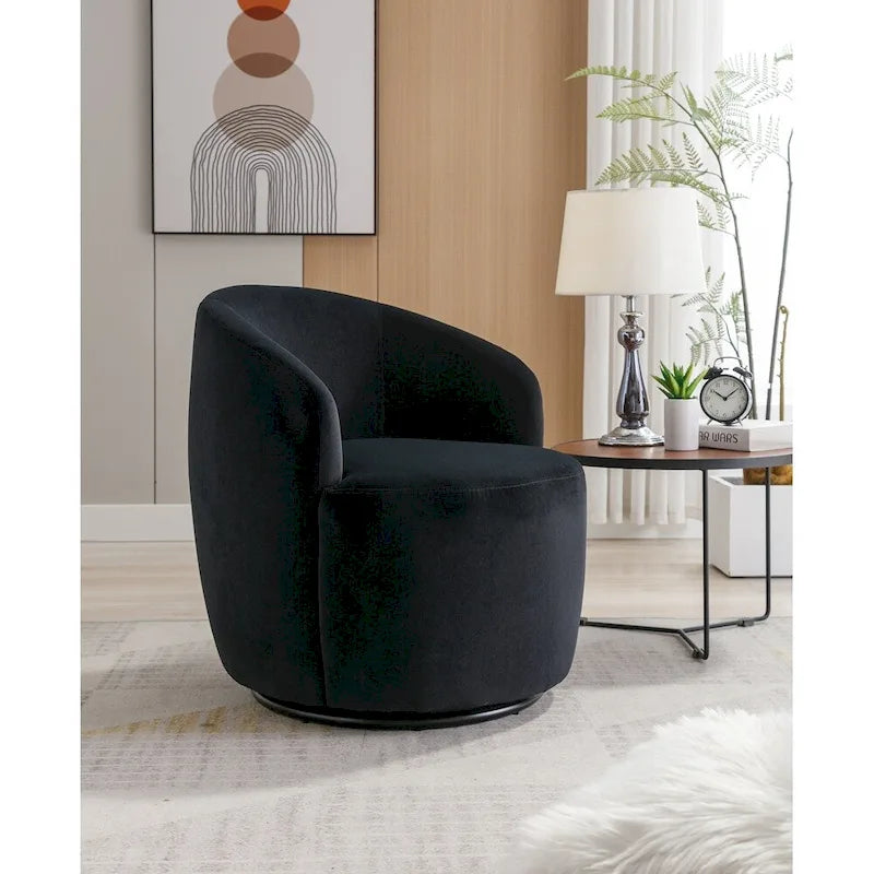 Fauteuil pivotant en velours avec anneau en métal thermolaqué noir