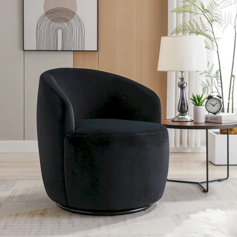 Fauteuil pivotant en velours avec anneau en métal thermolaqué noir