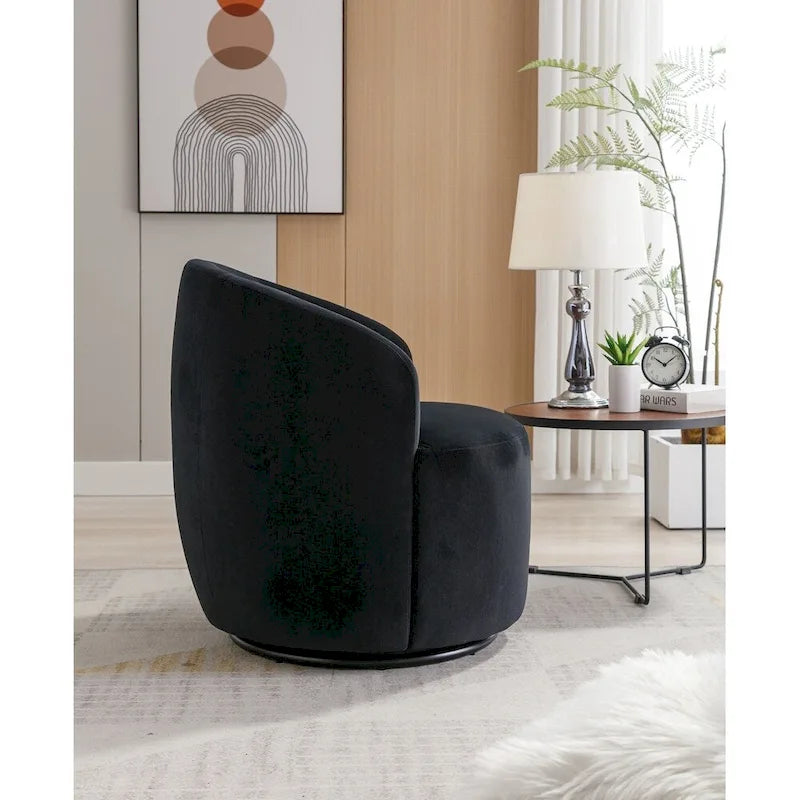 Fauteuil pivotant en velours avec anneau en métal thermolaqué noir