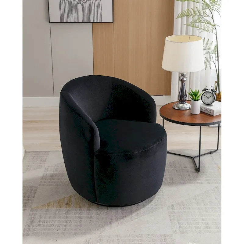 Fauteuil pivotant en velours avec anneau en métal thermolaqué noir