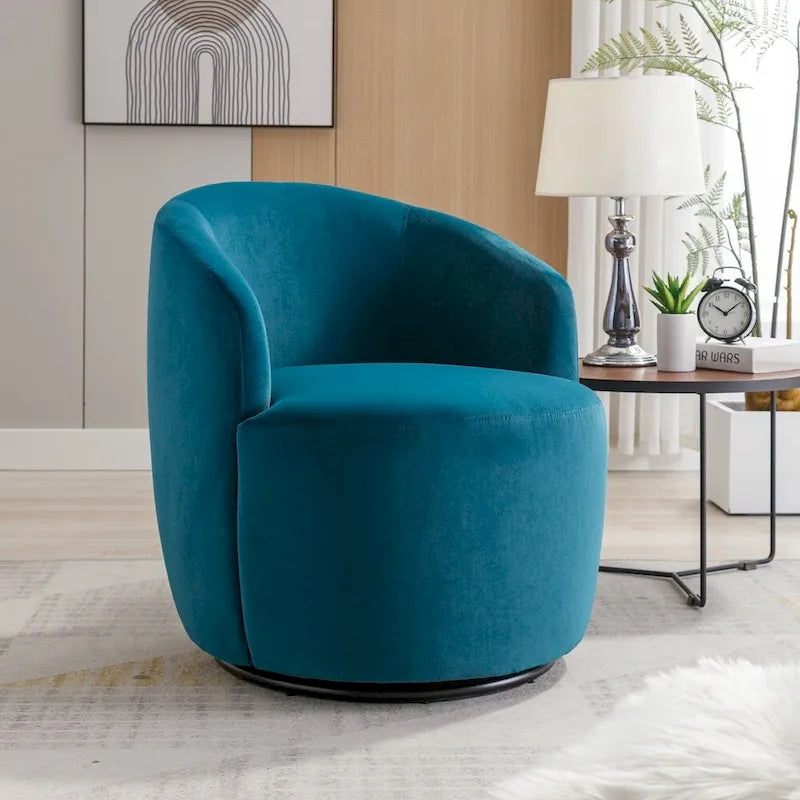 Fauteuil pivotant en velours avec anneau en métal thermolaqué noir