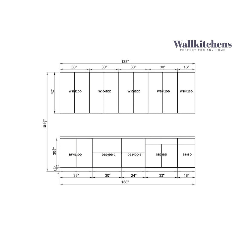 Ensemble d'étagères murales modulaires et meuble à tiroirs gris, base de 3,35 m (11 pi) de largeur - 138x24
