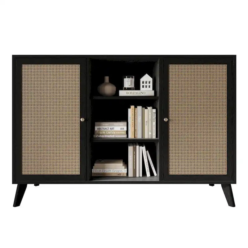 Buffet bas noir style Mid-Century Modern