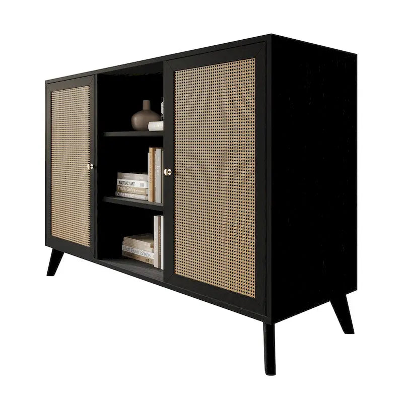 Buffet bas noir style Mid-Century Modern