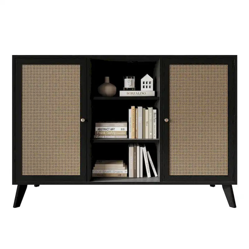 Buffet bas noir style Mid-Century Modern