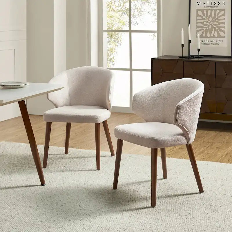 Lot de 2 chaises de salle à manger style Mid-Century Modern avec dossier à oreilles et pieds en bois massif