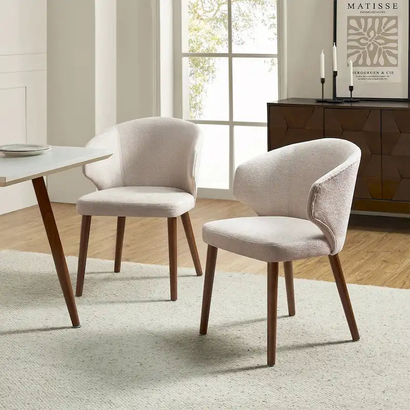 Lot de 2 chaises de salle à manger style Mid-Century Modern avec dossier à oreilles et pieds en bois massif