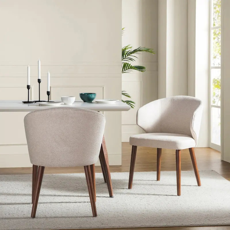 Lot de 2 chaises de salle à manger style Mid-Century Modern avec dossier à oreilles et pieds en bois massif