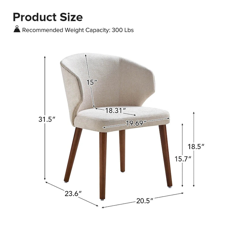Lot de 2 chaises de salle à manger style Mid-Century Modern avec dossier à oreilles et pieds en bois massif