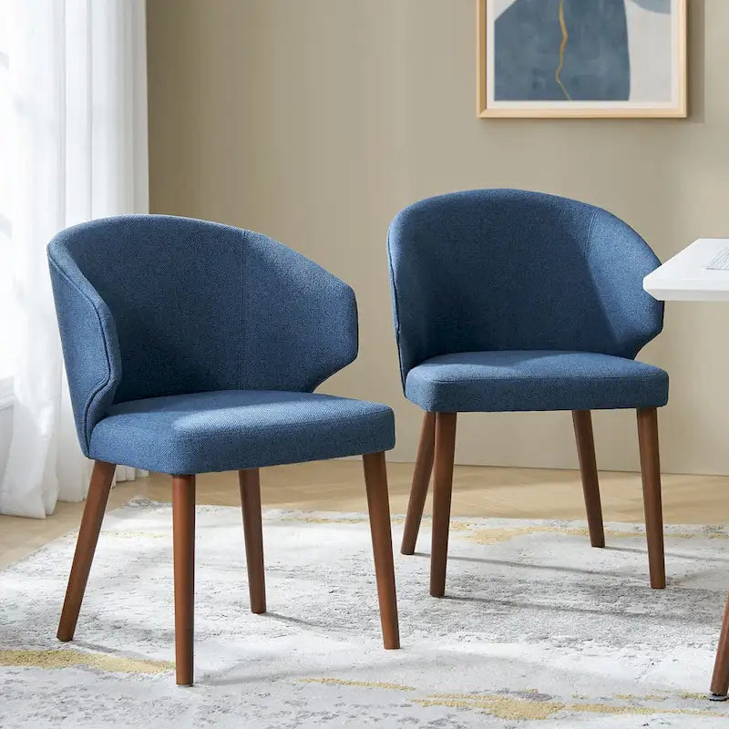 Lot de 2 chaises de salle à manger style Mid-Century Modern avec dossier à oreilles et pieds en bois massif