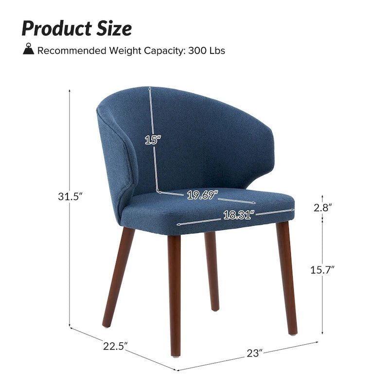 Lot de 2 chaises de salle à manger style Mid-Century Modern avec dossier à oreilles et pieds en bois massif