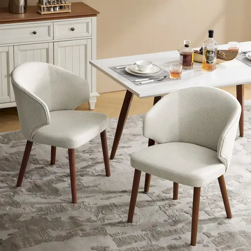 Lot de 2 chaises de salle à manger style Mid-Century Modern avec dossier à oreilles et pieds en bois massif