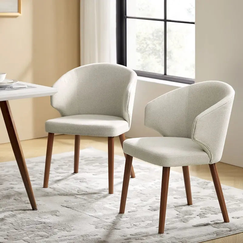 Lot de 2 chaises de salle à manger style Mid-Century Modern avec dossier à oreilles et pieds en bois massif