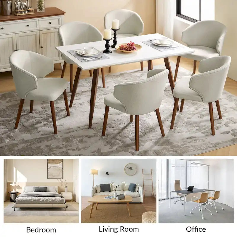 Lot de 2 chaises de salle à manger style Mid-Century Modern avec dossier à oreilles et pieds en bois massif