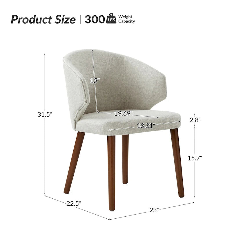 Lot de 2 chaises de salle à manger style Mid-Century Modern avec dossier à oreilles et pieds en bois massif