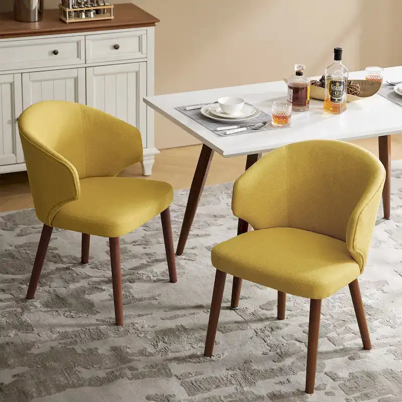 Lot de 2 chaises de salle à manger style Mid-Century Modern avec dossier à oreilles et pieds en bois massif