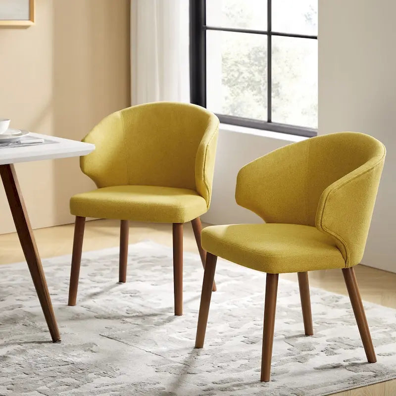 Lot de 2 chaises de salle à manger style Mid-Century Modern avec dossier à oreilles et pieds en bois massif