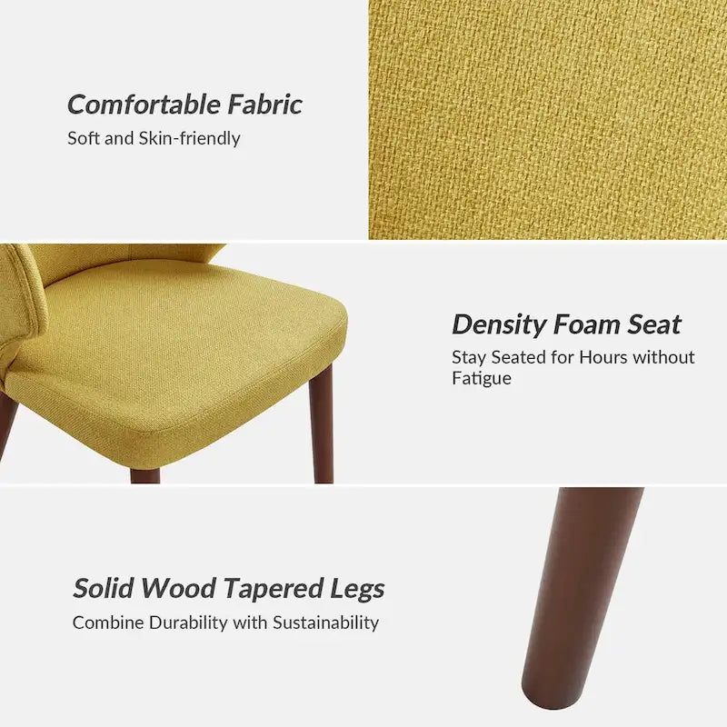 Lot de 2 chaises de salle à manger style Mid-Century Modern avec dossier à oreilles et pieds en bois massif
