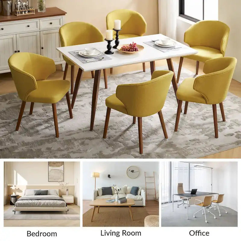 Lot de 2 chaises de salle à manger style Mid-Century Modern avec dossier à oreilles et pieds en bois massif